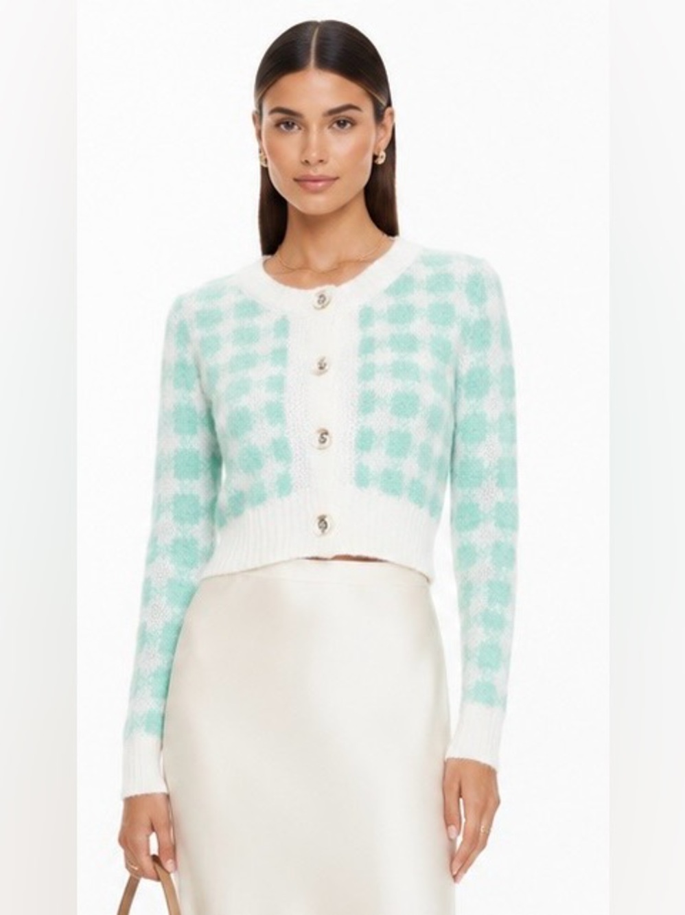 Love + Harmony Abstract Houndstooth Cardigan in Seafoam